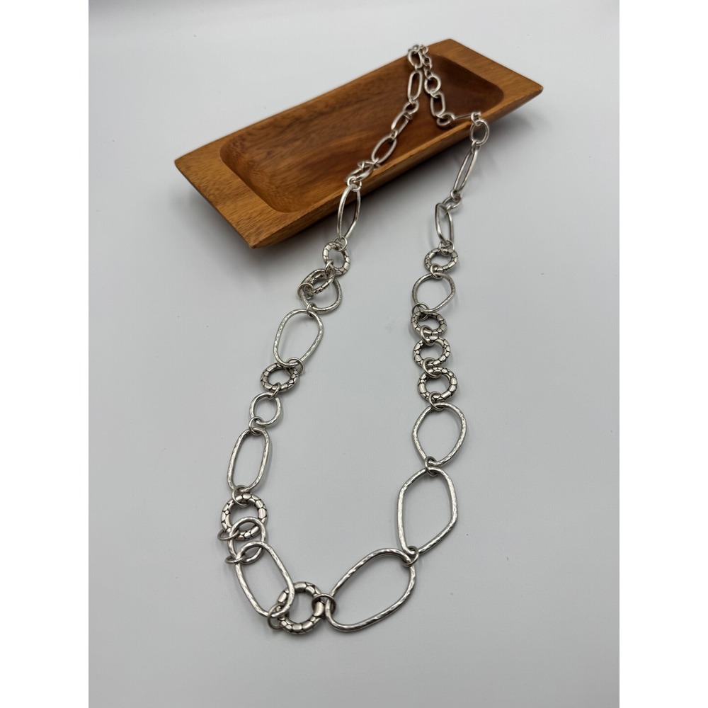 Brighton Pebble Link Long Silver Necklace